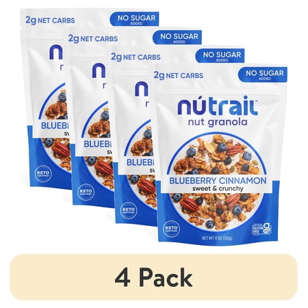 (4 pack) NuTrail Nut Granola Cereal, Blueberry Cinnamon, No Sugar Added, Keto, Gluten Free, 11 oz. 1 Count