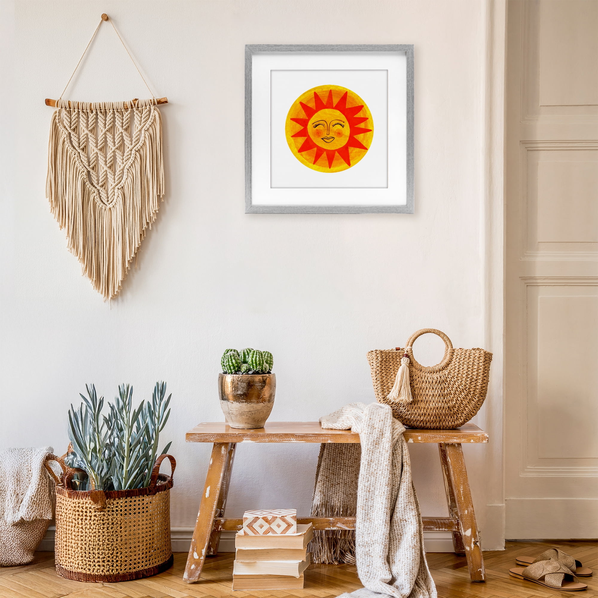 Stupell Industries Warm Fiery Sun Gray Framed Print Under Glass, design by Katherine Herrell Studio