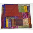 thumbnail image 4 of Marusthali Indian Silk Patchwork Kantha Quilts Handmade Twin Quilt with Pillow Cover Silk Sari Kantha Quilted Quilt Cover Old Bohemian Vintage Patola Quilt, 4 of 7
