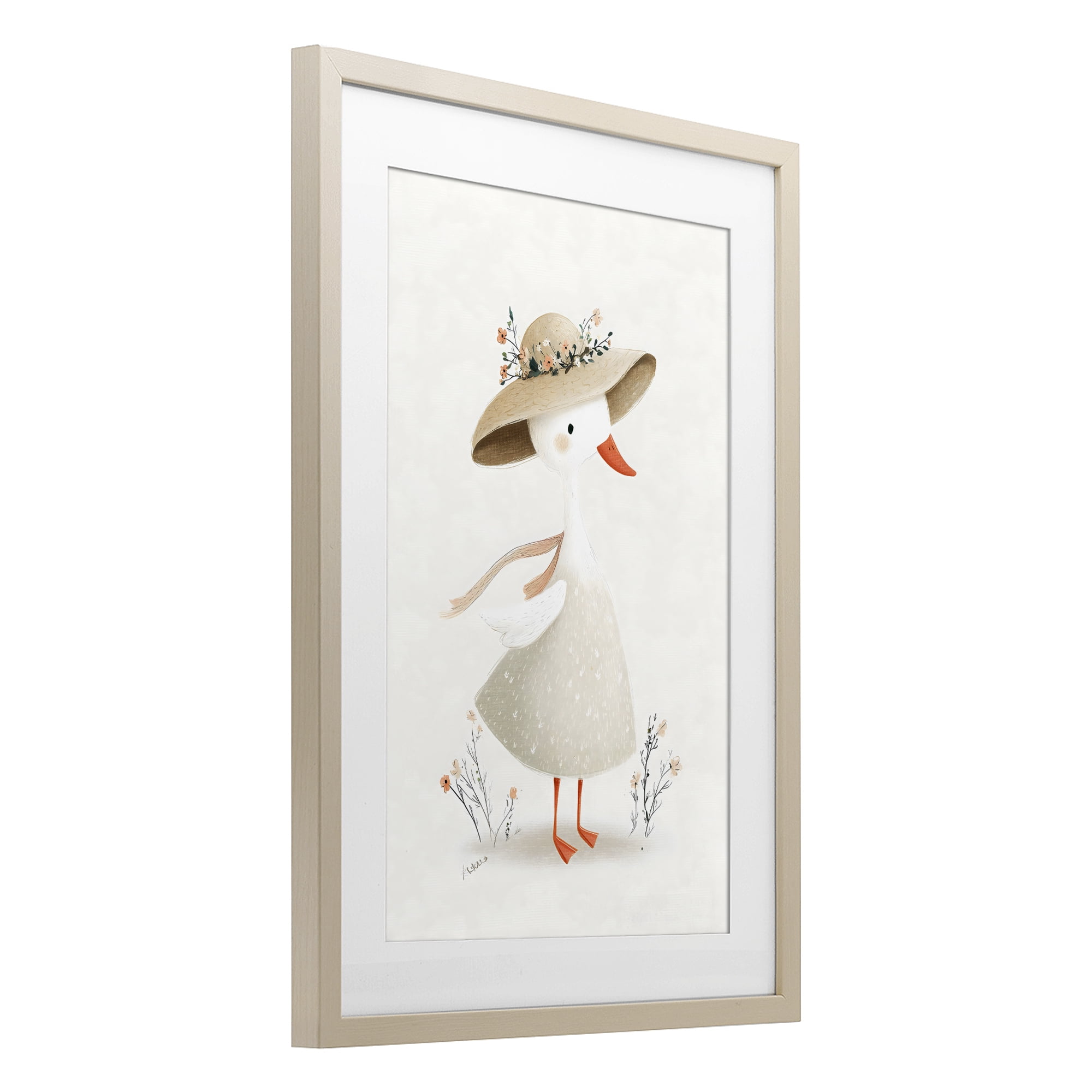 Stupell Industries Charming Goose in Sunhat Birch Framed Print Under Glass, design by Ink Drop Loft