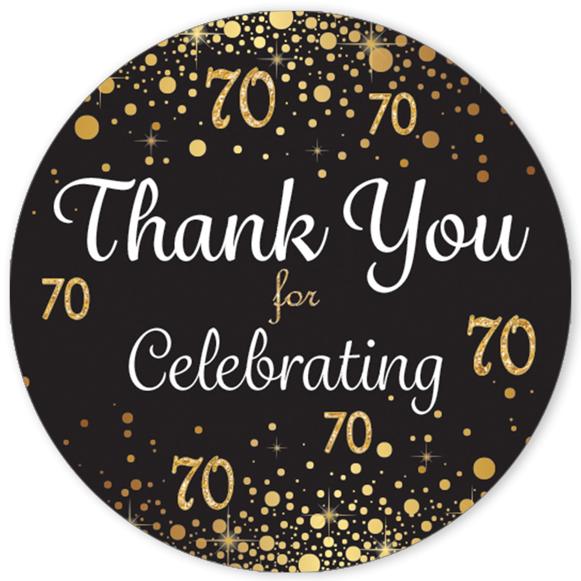 Black and Gold 70th Birthday Party Favor Thank You Stickers - 40 Labels - Confetti - Distinctivs