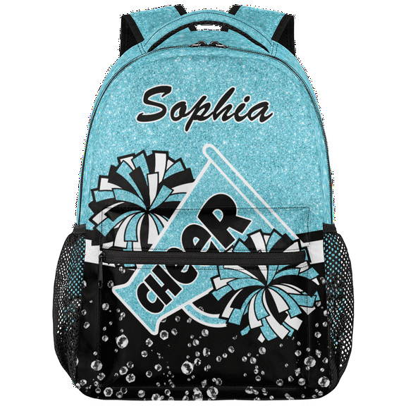 Jiaoprinted Personalized Cheer Backpack for Cheerleader, Custom Name Travel Lightweight Backpack, Cheerleading Gifts for Team Women Azure Glitter