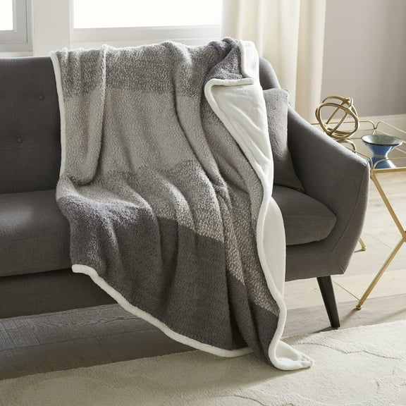 Crafted by Catherine Gray Ombre Eyelash Sherpa Throw 50" x 60", Luxury Soft Cozy