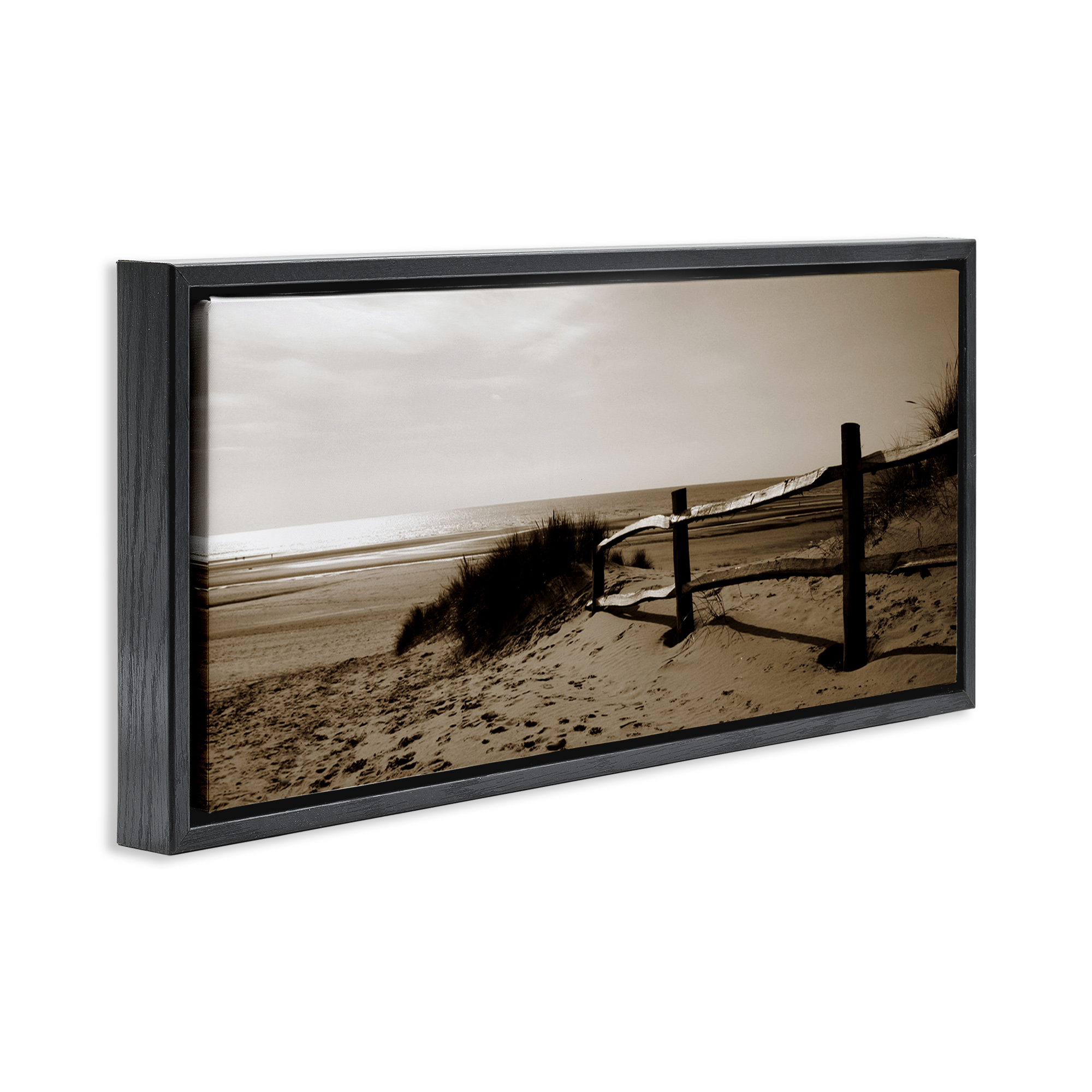 Stupell Industries Beach at Sundown Nautical & Beach Photography Black Floater Framed Canvas Art Print Wall Art, 25 x 11