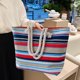 thumbnail image 5 of Bolso de playa Bolsos de playa Bolsos de mano para mujer Bolso de mano de lona bohemio a rayas para mujer con cierre de cremallera, utilitario, impermeable, estético Bolsos de playa, 5 of 6