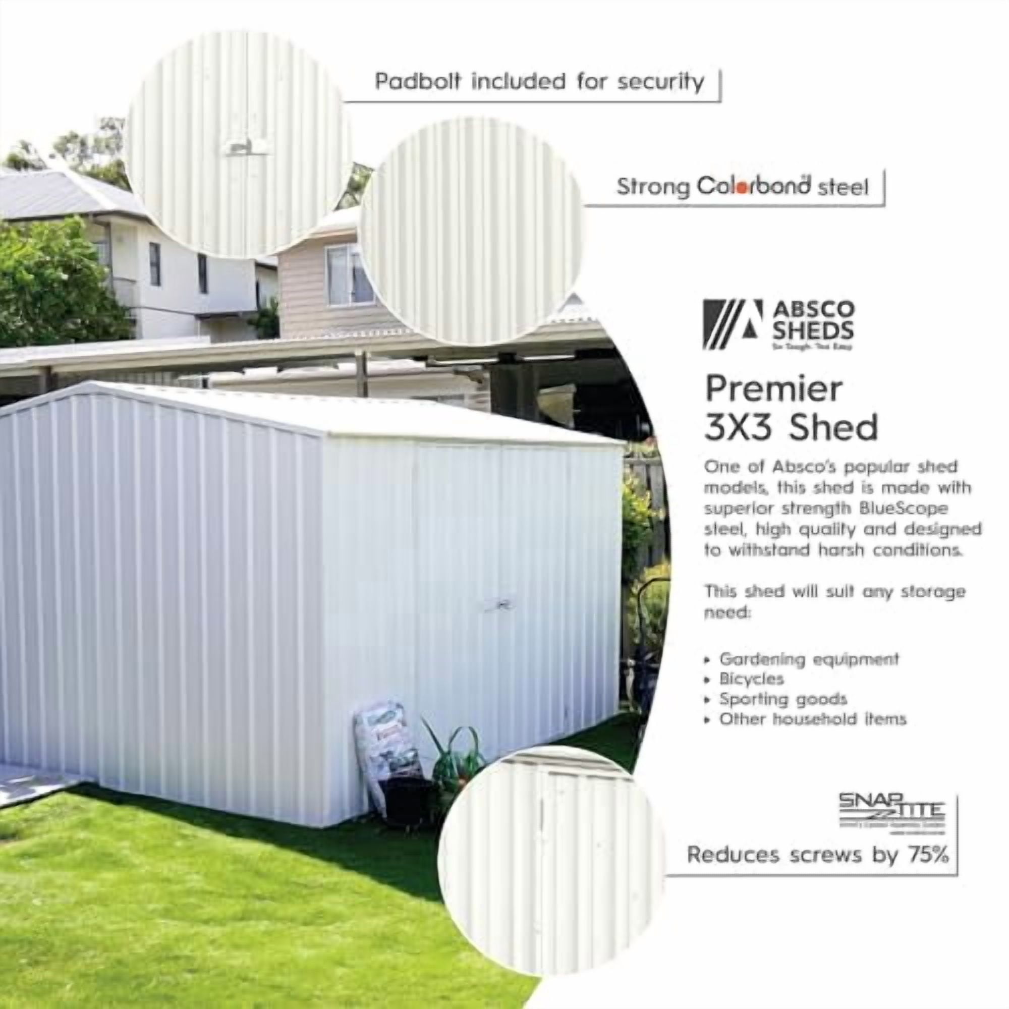 Absco AB1007 10 x 10 ft. Premier Metal Storage Shed, Surfmist