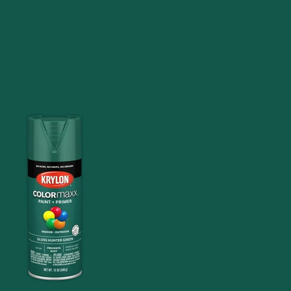 Krylon COLORmaxx Spray Paint   Primer, Gloss, Hunter Green, 12 oz