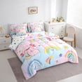 thumbnail image 3 of jejeloiu Pink Kawaii Axolotl 7-Piece Bedding Comforter Set,Boho Cartoon Rainbow King Bedding Sets,Cute Loves Stars Bed Sheets For Girls Teens,Super Cozy Room Decor Reversible, 3 of 8