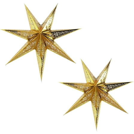 7 Point Star Paper Lantern,2PCS Collapsible Handmade Hanging Hollow Lampshades for Christmas Study Room,Party Decor (Gold, 30inch Star Paper Lantern)