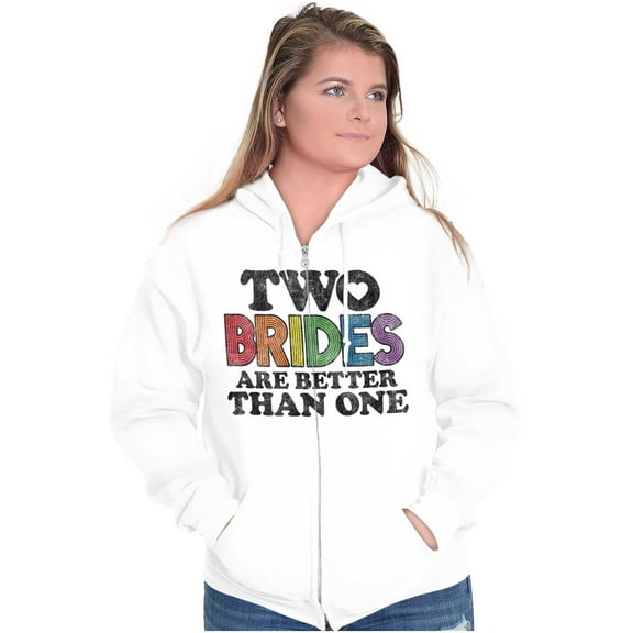 Two Brides Better Than One LGBT Pride Womens Plus Size Graphic Zipper Hoodie Brisco Brands 4X