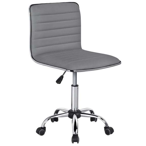 Yaheetech PU Leather Low Back Armless Desk Chair Office Chair with Wheels, Gray