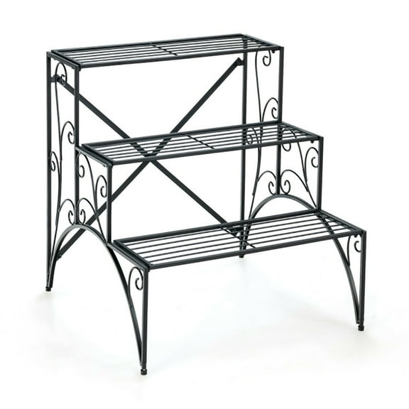 Spaco 3-Tier Metal Plant Stand with Widened Grid Shelf for Porch Garden-Black, Flower Pot Stand for Planter Corner Garden Balcony Patio