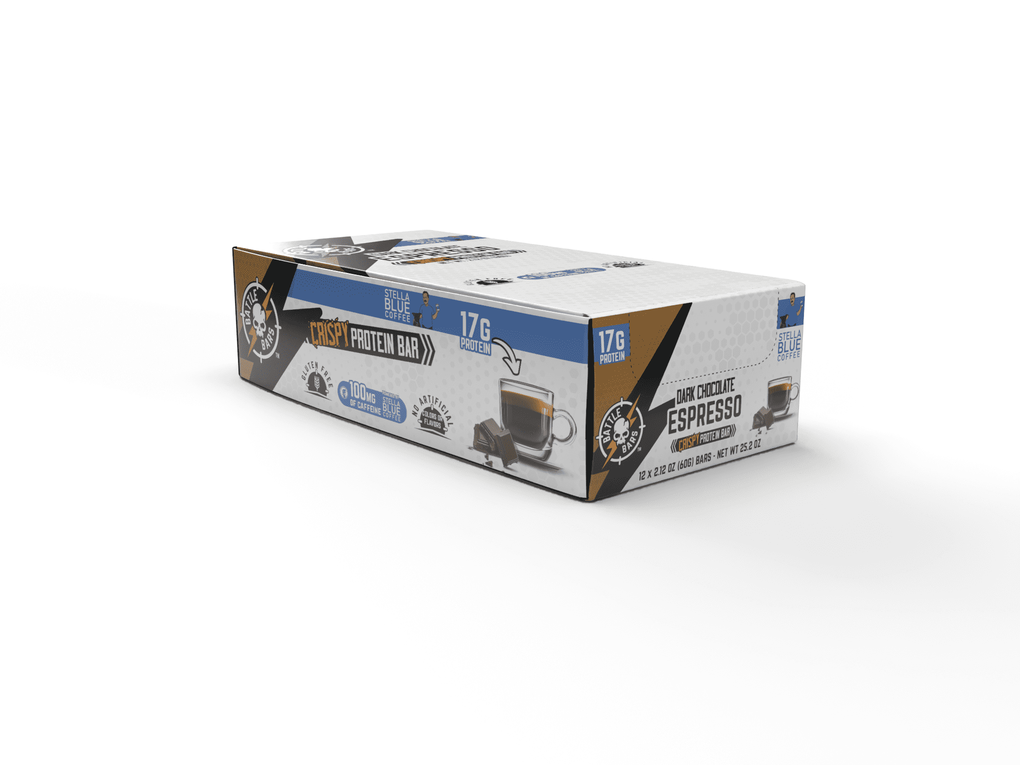Battle Bars Dark Chocolate Espresso Marshmallow-Crisp Protein Bars, 12 Pack, 2.10oz, 16g Whey Protein, Gluten Free
