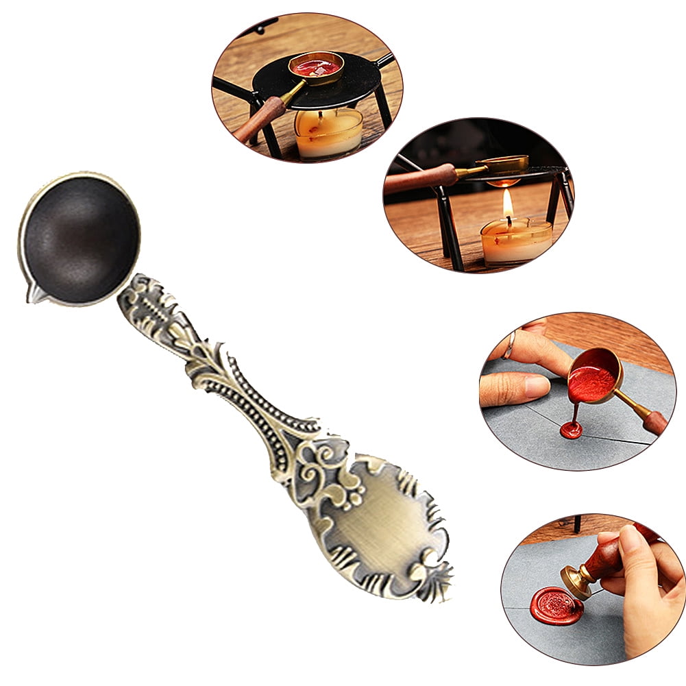 Retro Vintage Anti-hot Wood Handle Stamp Seal Sealing Wax Spoon Copper