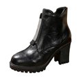 thumbnail image 2 of Ankle Boots for Women Matte Side Zip Round Toe Chunky High Heel Casual British Style Boots Black 9.5, 2 of 7