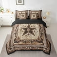 thumbnail image 3 of Manfei Western Texas Stars Bedding Sets Queen Size, Brown Damask Bed in a Bag Queen size, Vintage Bohomian Reversible Comforter Sets with Sheets, Super Cozy Room Decor, 7pcs, 3 of 7