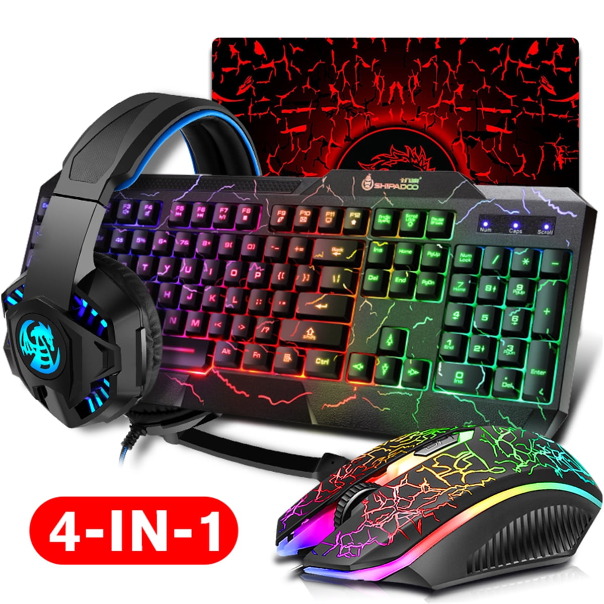 4 in 1 Gaming Keyboard and Mouse and Mouse pad and Gaming Headset, LED RGB Backlight Bundle for Gamers and and for PS4 Users Birthday Christmas Gifts Walmart.com