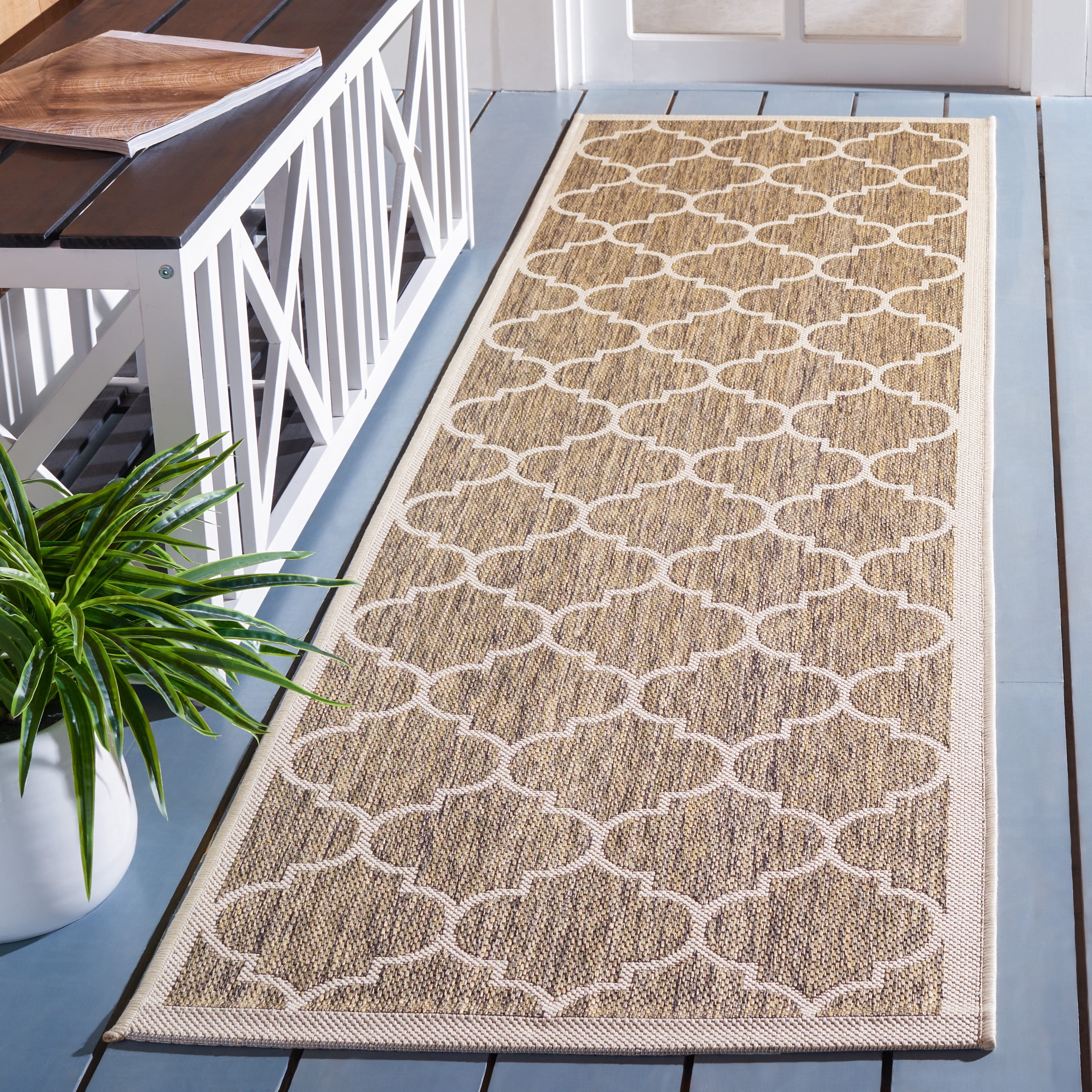 Safavieh Courtyard Alyssa Geometric Indoor/Outdoor Runner Rug, Brown/Bone, 2'3" x 8'