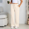thumbnail image 4 of Women's wide-leg athletic pants, high-waisted loose casual trousers with drawstring, flared athletic pants, jogging pants with pockets,Beige,XL, 4 of 5