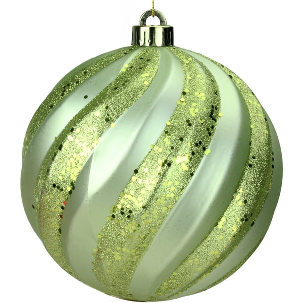 Celadon Green Glitter Swirl Shatterproof Christmas Ball ...