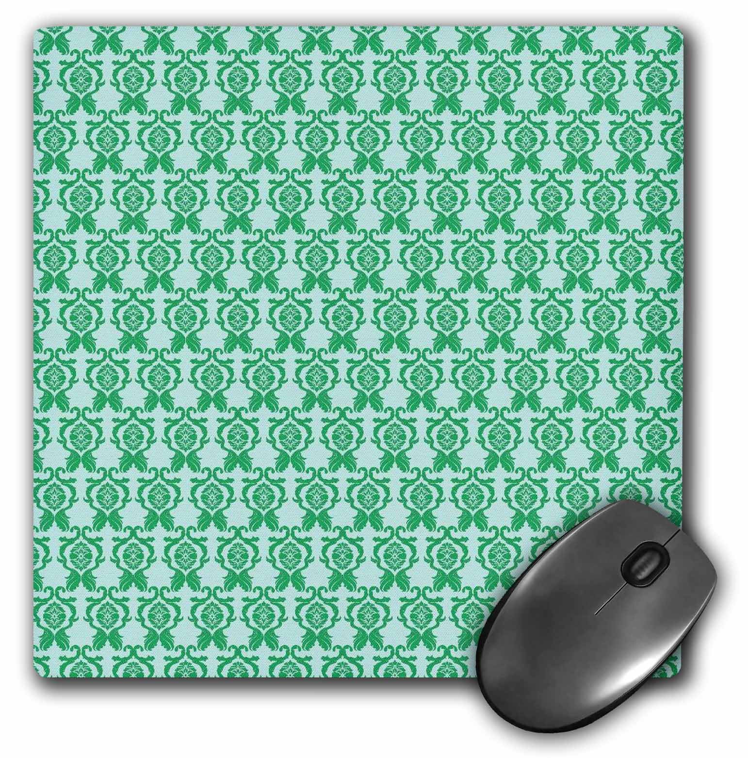 3dRose Pretty Light Green Small Damask Pattern, Mouse Pad, 8 by 8