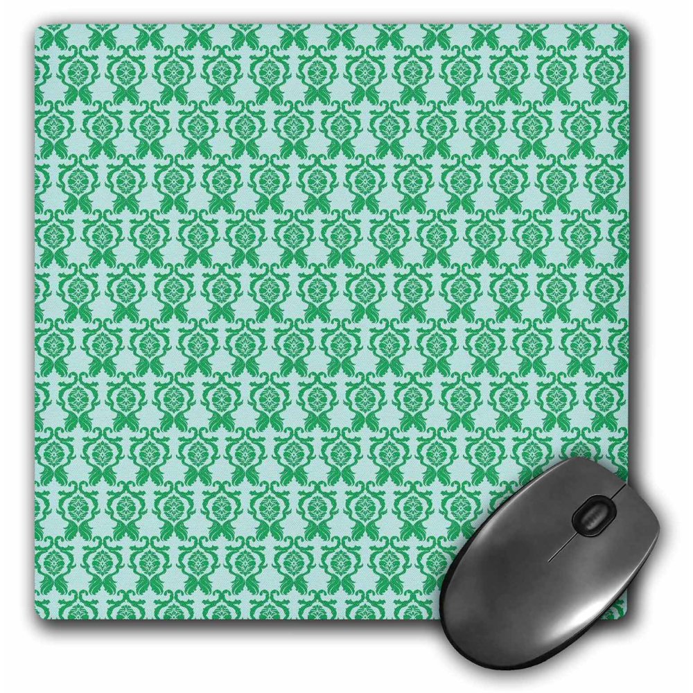 3dRose Pretty Light Green Small Damask Pattern, Mouse Pad, 8 by 8