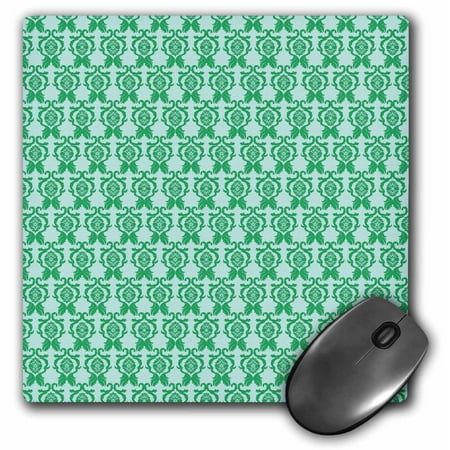 3dRose Pretty Light Green Small Damask Pattern, Mouse Pad, 8 by 8
