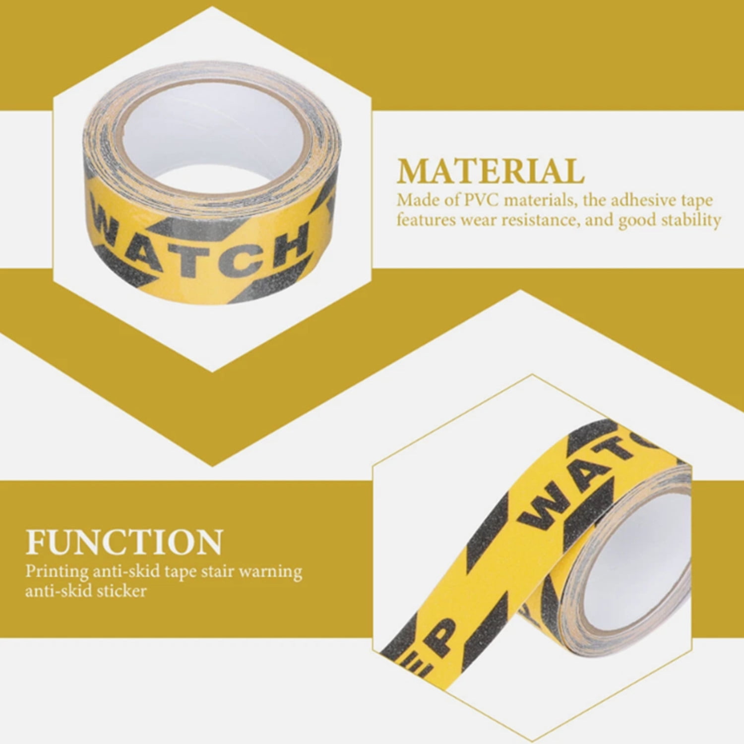 3 Pack Watch Your Step Safety Floor Tape 2 x 196 Inch – Non Slip Warning Adhesive Tape for Stairs Walkways Ramps, Indoor Outdoor Anti Skid Grip Strip