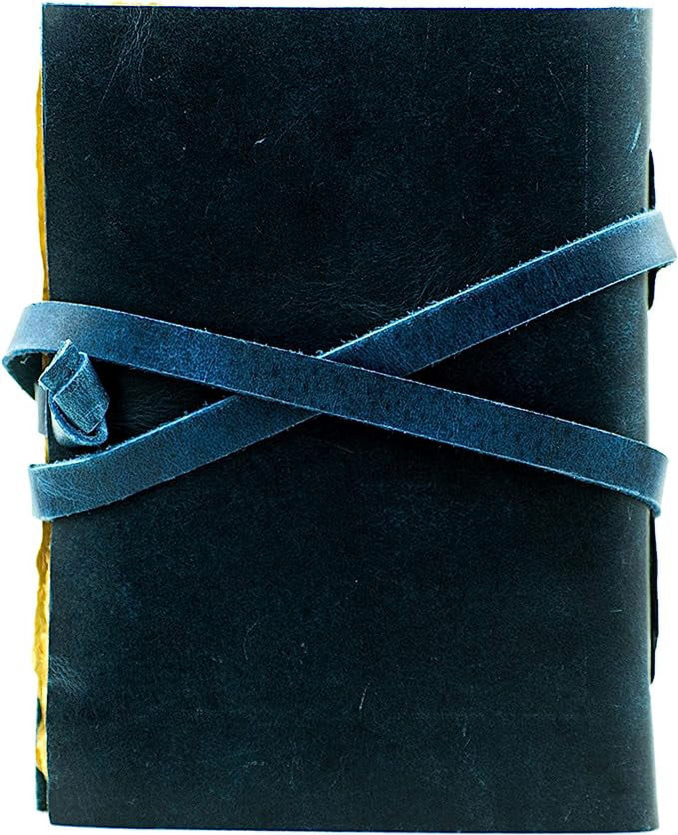 OVERDOSE Deckle Blue Leather Journal - Vintage Travel Journal for Men & Women Sketch Writing Diary Sketchbook Book of Shadows Handmade Vintage Deckle Edge Paper - 5 x 7 inches | 12 x 17 cm | A6