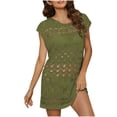 thumbnail image 3 of TARIENDY Summer Crochet Cover Ups for Women Mesh Knit Boho Bathing Suit Coverups Hollow Out Cap Sleeve Swimwear Coverup Beachwear Army Green Free Size, 3 of 5