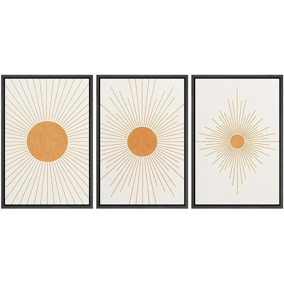 wall26 Framed Canvas Print Wall Art Set Mid-Century Ocean Sunset Sun Horizon Nature Abstract Illustrations Modern Art Bohemian Decorative for Living Room, Bedroom, Office - 24"x36"x3 Black