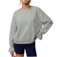 thumbnail image 2 of Mifsaly Womens Crew Neck Sweatshirts Flare Sleeve Ruched Solid Elastic Hem Casual Shirts Loose Fit Soft Comfortable Pullover Tops, 2 of 8