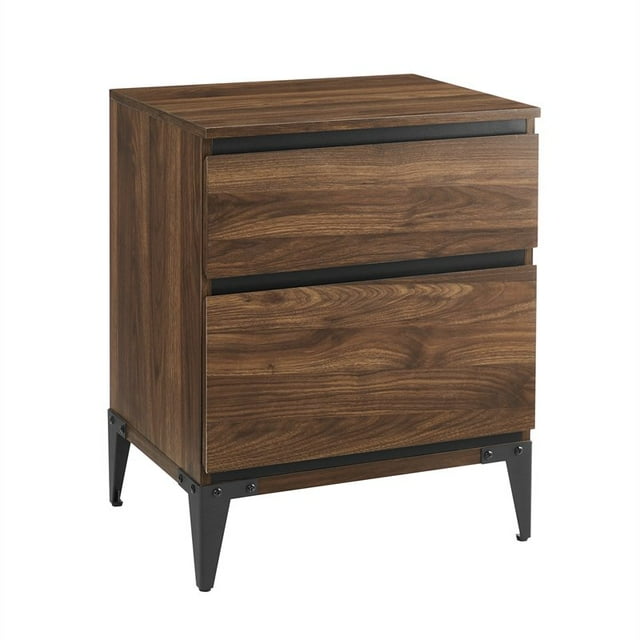 Walker Edison 20" Engineered Wood 2-Drawer Urban Side Table in Dark Walnut