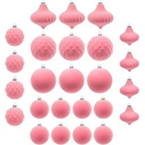 Velvet Christmas Balls Christmas Tree Ornaments, Green Flocked Christmas Ornaments, 28pcs Assortment for Xmas Tree Holiday Decor, Shatterproof Plastic Balls Decorative Hanging Ornaments