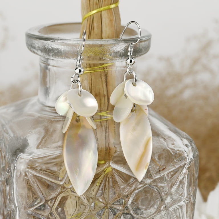 Beach Inspired Natural Mother of Pearl Shell & Bead Cluster Dangle