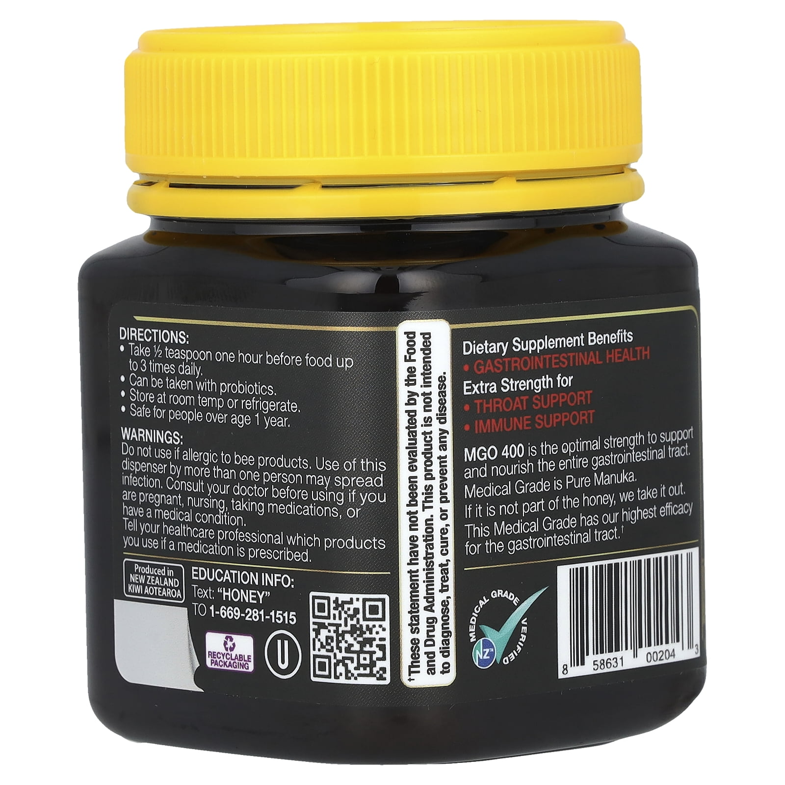 Manukaguard All in One Premium Medical Grade Manuka Honey - For Digestive & Immune System Support, 8.8 oz