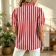 thumbnail image 3 of Womens Striped Pattern Shirts Short Sleeve Button Ruffle Stand Collar Shirt Puff Tighten Cuffs Fashion Top Summer Dressy Casual Loose Tops L Red, 3 of 5