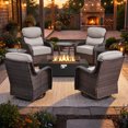 thumbnail image 2 of Jentlehouse 7-Piece Patio Fire Pit Set with 6'' Thick Cushion Swivel Gliding Chair and Side Table,Outdoor Conversation Set with Firepit Table,Hidden Tank for Balcony Deck Yard, 2 of 13