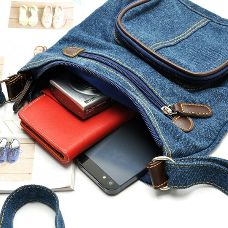 Women Denim Crossbody Bag Multi Pocket Denim Shoulder Bag