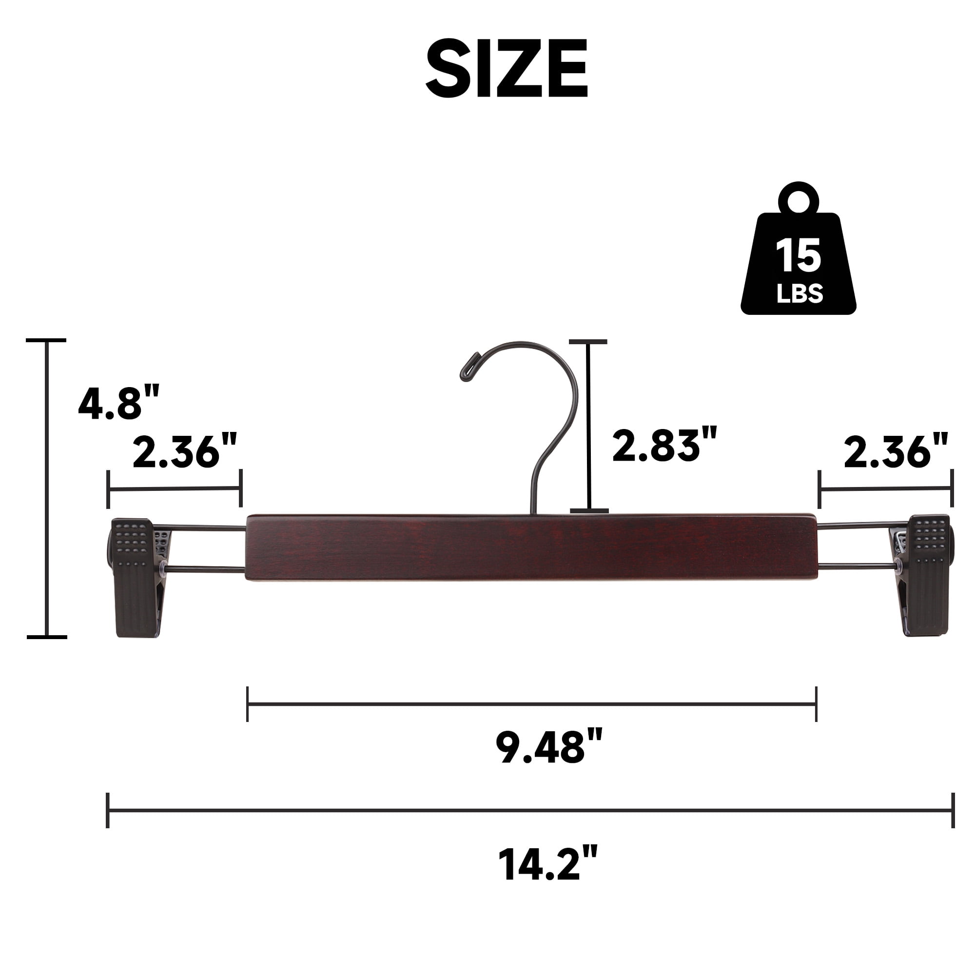BP4U 24-Pack Premium Wooden Pants Hangers with Adjustable Clips, Heavy Duty Solid Wood Skirt Hangers, Non-Slip Trousers Bottom Hangers for Jeans, Slacks, Dresses(Dark Cherry)