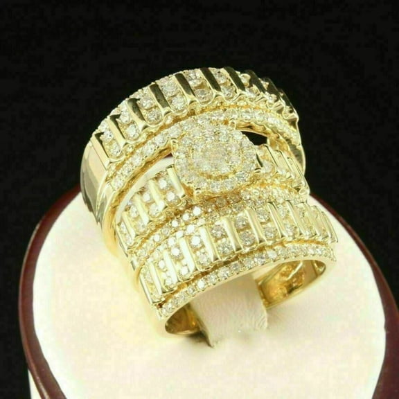Silver Shop 3Ct Cubic Zirconia Trio Set His-Hop Engagement Ring 14K Yellow Gold Finish
