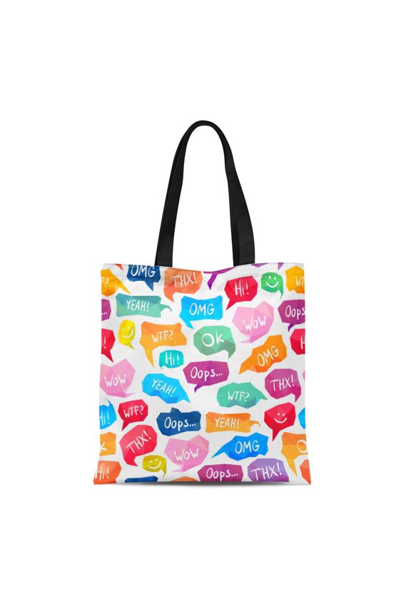 Canvas Tote Bag Colorful Balloon Speech Bubbles Acronyms and Abbreviations Chat Chatting Durable Reusable Shopping Shoulder Grocery Bag