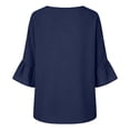 thumbnail image 4 of cocolona Womens Summer Linen Tops V Neck Ruffle 3/4 Sleeve Shirts Casual Loose Solid Color Side Button Blouses, 4 of 7