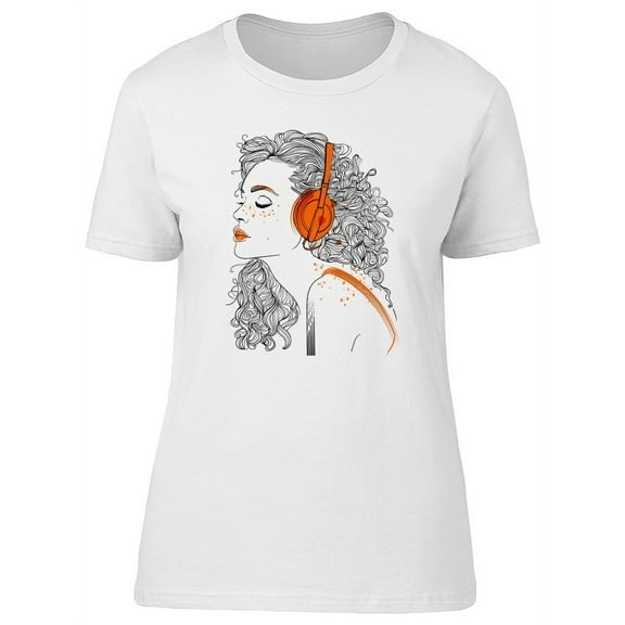 Cute Hipster Headphones Girl T-Shirt Women -Image by Shutterstock, Female x-Large