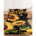 thumbnail image 2 of Full Size Fitted Sheet Set - Sunflower 3 Piece Bedding Sets 16" Deep Pocket Fitted Sheet with 2 Pillowcases Summer Bee Botanical Floral Black Brushed Microfiber Hotel Luxury Bed Sheets, 2 of 9