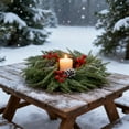 thumbnail image 6 of Christmas Candle Ring 1PC，Floral Centerpiece Wreath11.40x11.40x2.00in,Artificial Berry Arrangement for Dining Table Decor Wedding Party Festive Gathering, 6 of 9