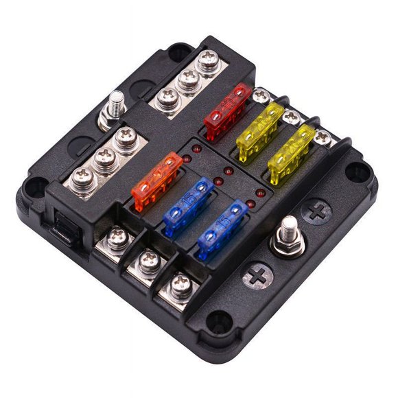 AMERTEER Fuse Box Block Holder LED Indicator 6-Way Blade 12V 24V Auto Marine Waterproof