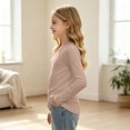 thumbnail image 6 of Girls Crew Neck Shirt Long Sleeve Ribbed Solid Slim Fit Basic Tee Fall Tops, 6 of 6