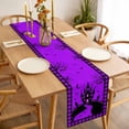 thumbnail image 3 of Halloween Purple Table Runner - 120 Inch Long, Kitchen Dining Table Runner Dresser Scarves, Cartoon Castle Bat Plaid Moon Black Farmhouse Decor for Coffee Tables Wedding Party Banquet, 3 of 8