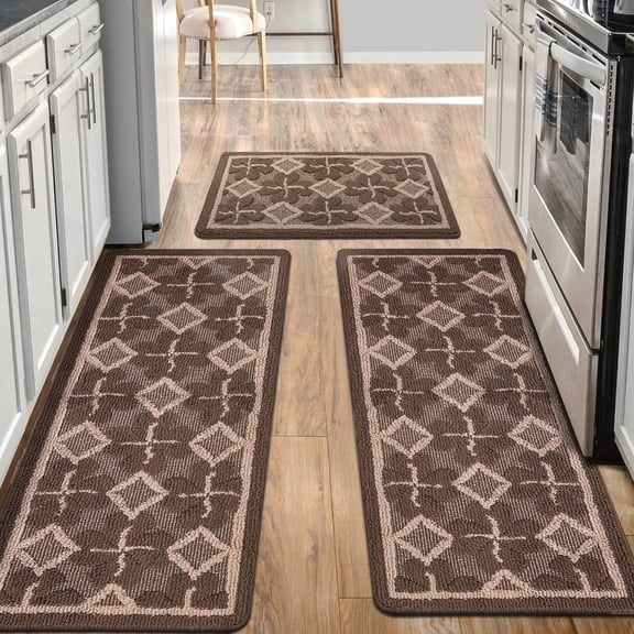 Kitchen Rugs Sets 3 PCS Non Slip Kitchen mats for Floor,Super Absorbent Kitchen Runner Rug,Washable Kitchen mats for Kitchen,Bathroom,Floor,Office,Sink(Brown,20"x32" 20"x48" 20"x59")